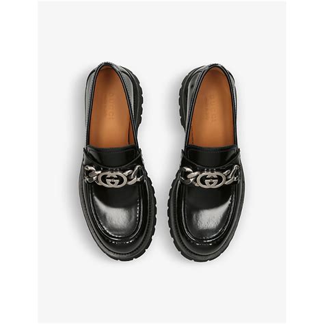 gucci black leather bee loafers|gucci harald platform loafers.